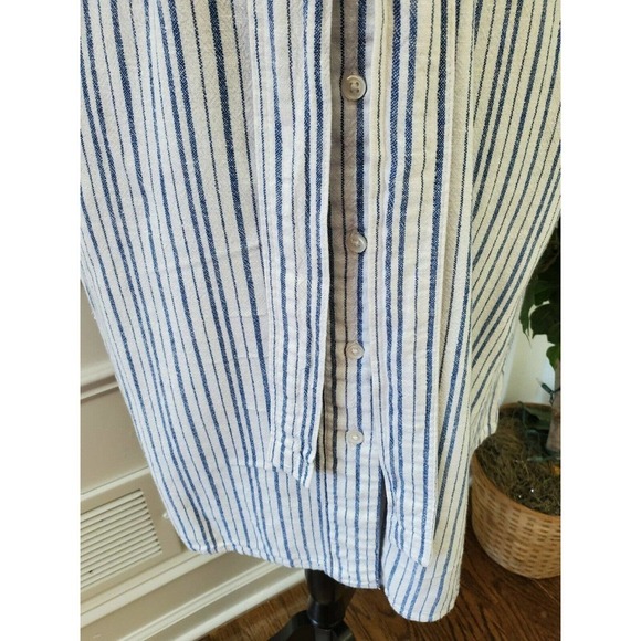 Old Navy Women Blue & White Linen Sleeveless Collared Knee Length Dress Size M - Picture 4 of 16